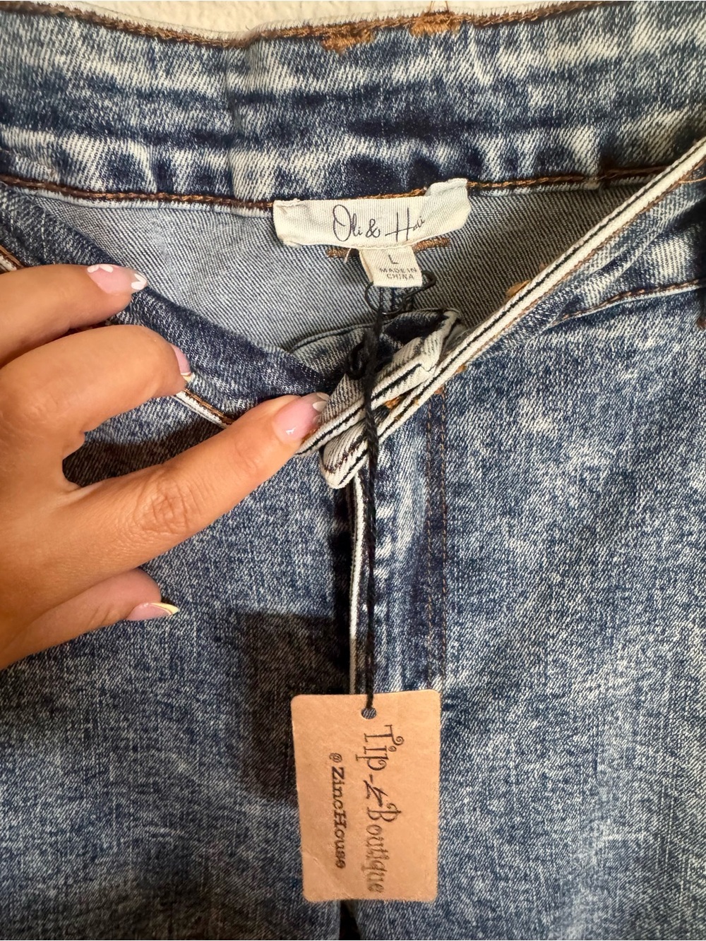 Boho Denim Patchwork pants with Plaid Ruffle - Picture 3 of 7
